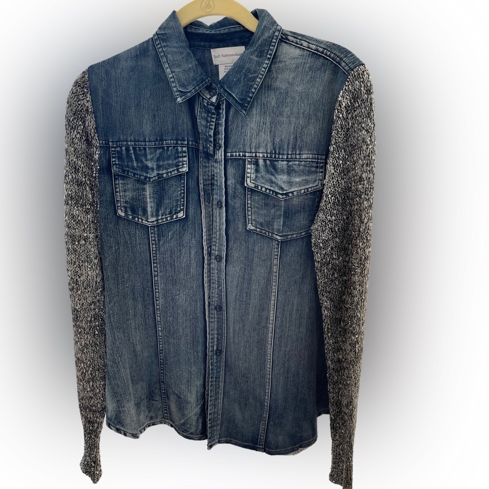 Soft Surroundings Denim and Silver fabric weaved with sparkles S